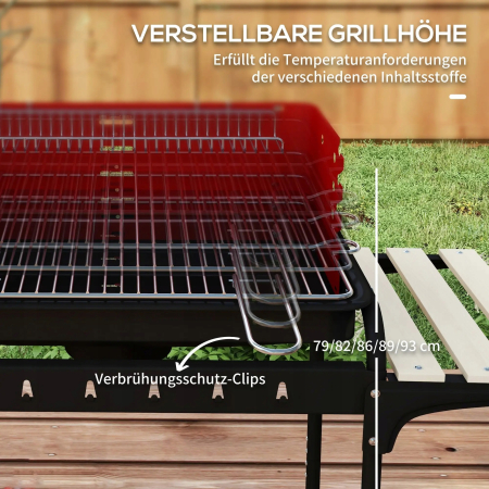 Grill węglowy BBQ Smoker z kołami, regulowany ruszt - CZERWONO-CZARNY