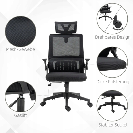 Vinsetto Ergonomiczne Krzesło Biurowe - Czarne