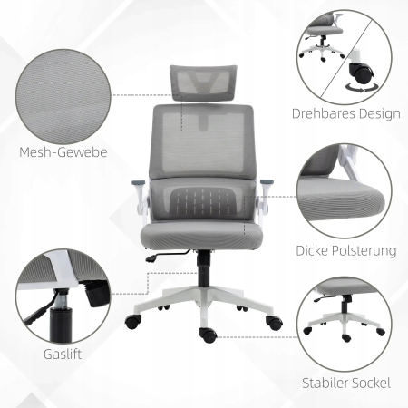 Vinsetto Ergonomiczne Krzesło Biurowe - Szare