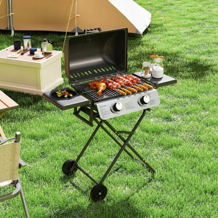 Grill gazowy Outsunny 5,6 KW z 2 palnikami ze stali nierdzewnej
