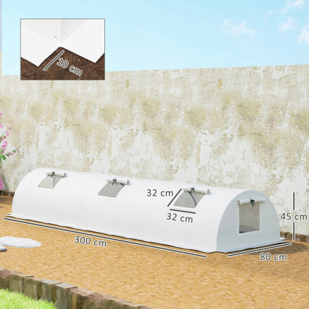 Szklarnia Outsunny bezbarwna - 3 m x 0,8 m x 45 cm