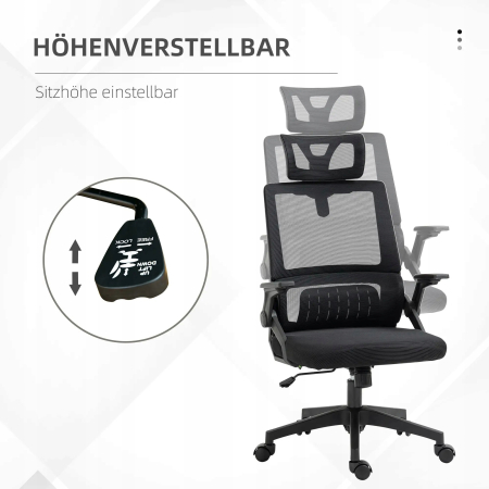 Vinsetto Ergonomiczne Krzesło Biurowe - Czarne