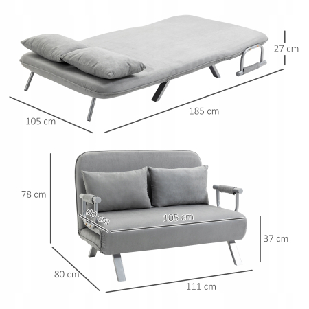 Kanapa Sofa Homcom 80 x 111 cm tkanina - jasno szara