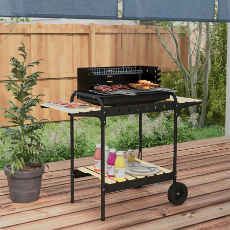 Grill węglowy BBQ Smoker z kołami, regulowany ruszt - CZARNY