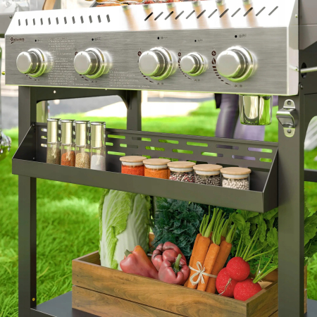 Grill Gazowy BBQ, 4 Główne Palniki, 1 Boczny, Płyta Do Podgrzewania - 12 kW