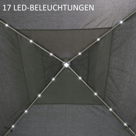 Pawilon 3,3 x 3,3 z oświetleniem LED, siatkową zasłonami, torbą, Szary