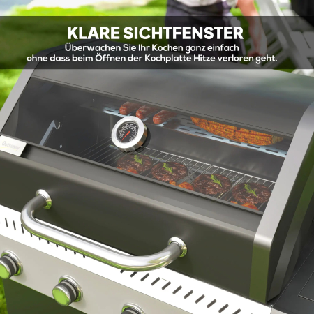 Grill gazowy 12 KW na wózku z 5 palnikami i palnikiem bocznym - na kółkach