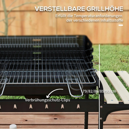 Grill węglowy BBQ Smoker z kołami, regulowany ruszt - CZARNY
