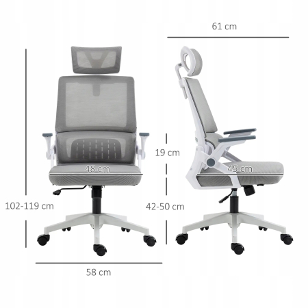 Vinsetto Ergonomiczne Krzesło Biurowe - Szare