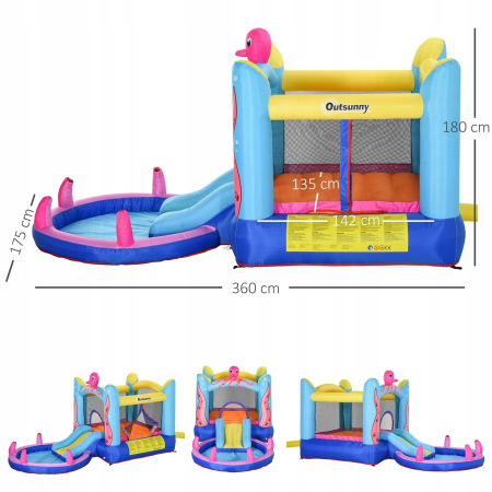 Nadmuchiwany zamek dla dzieci, ośmiornica 360 x 175 x 180 cm z wentylatorem