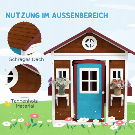 Drewniany domek Ogrodowy dla Dzieci - Niebiesko-Brązowy